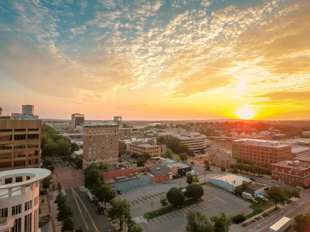 high angle shot beautiful cityscape greenville south carolina sunset